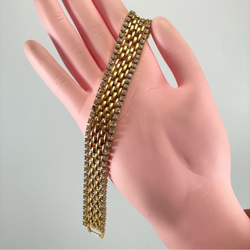 Vintage Kenneth Jay Lane KJL Gold Tone Rhinestone Chain Tennis Bracelet Elegant